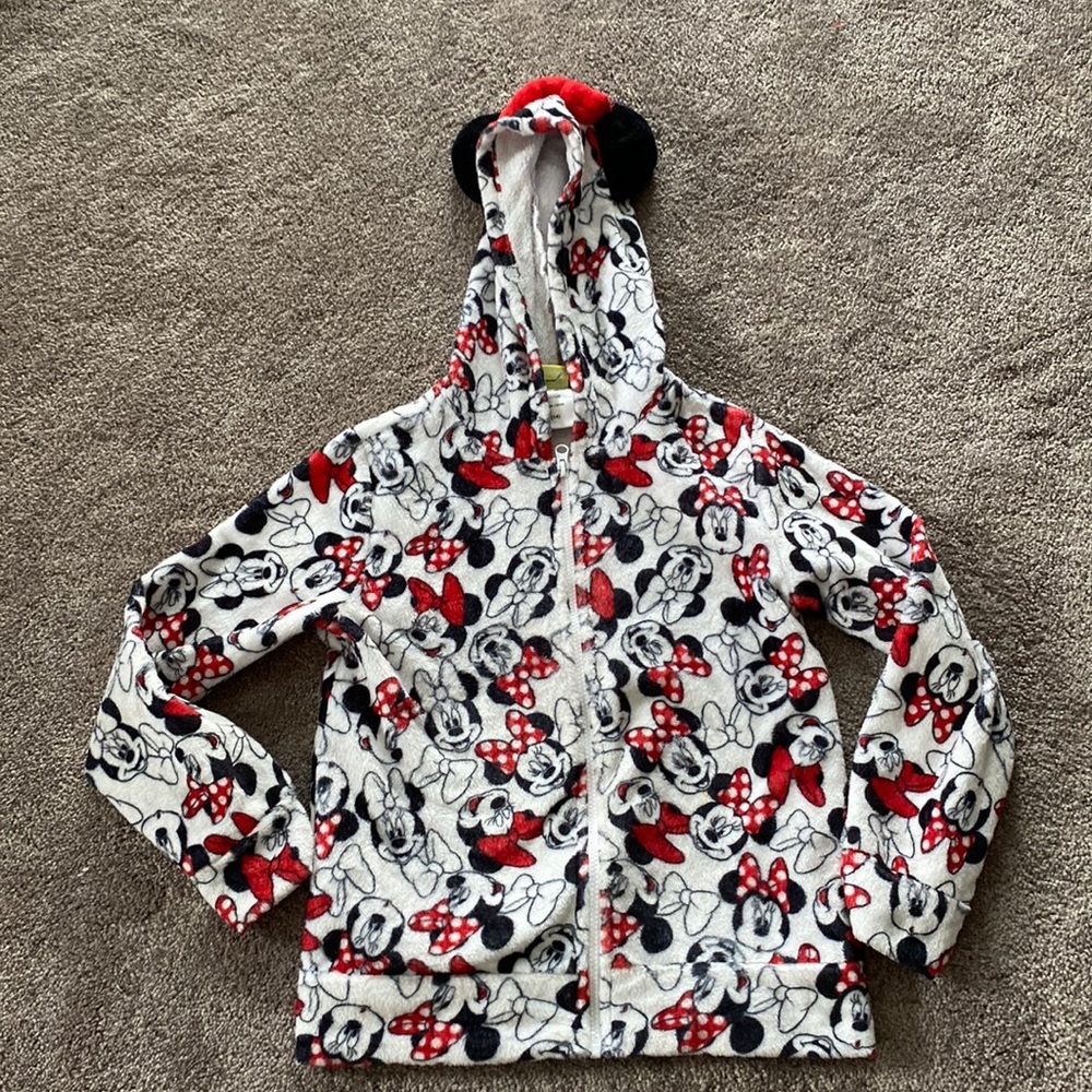 Disney Minnie Mouse Fleece Zip Hoodie Ears Cozy SIZE L